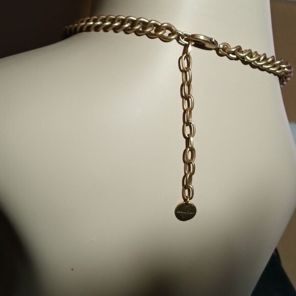 Stella & Dot Gold Tone Coral Red Fan Statement Necklace Chunky Chain - Picture 3 of 8